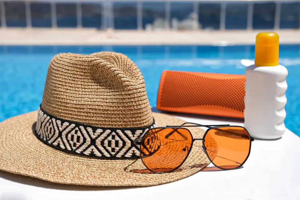 fotoprotección para prevenir cancer de piel (sombrero, gafas, SPF 50+